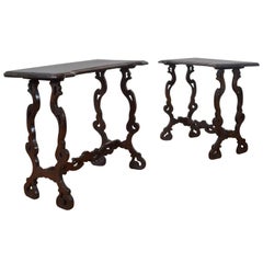 Pair of Italian Walnut Console Tables from the 18th Century