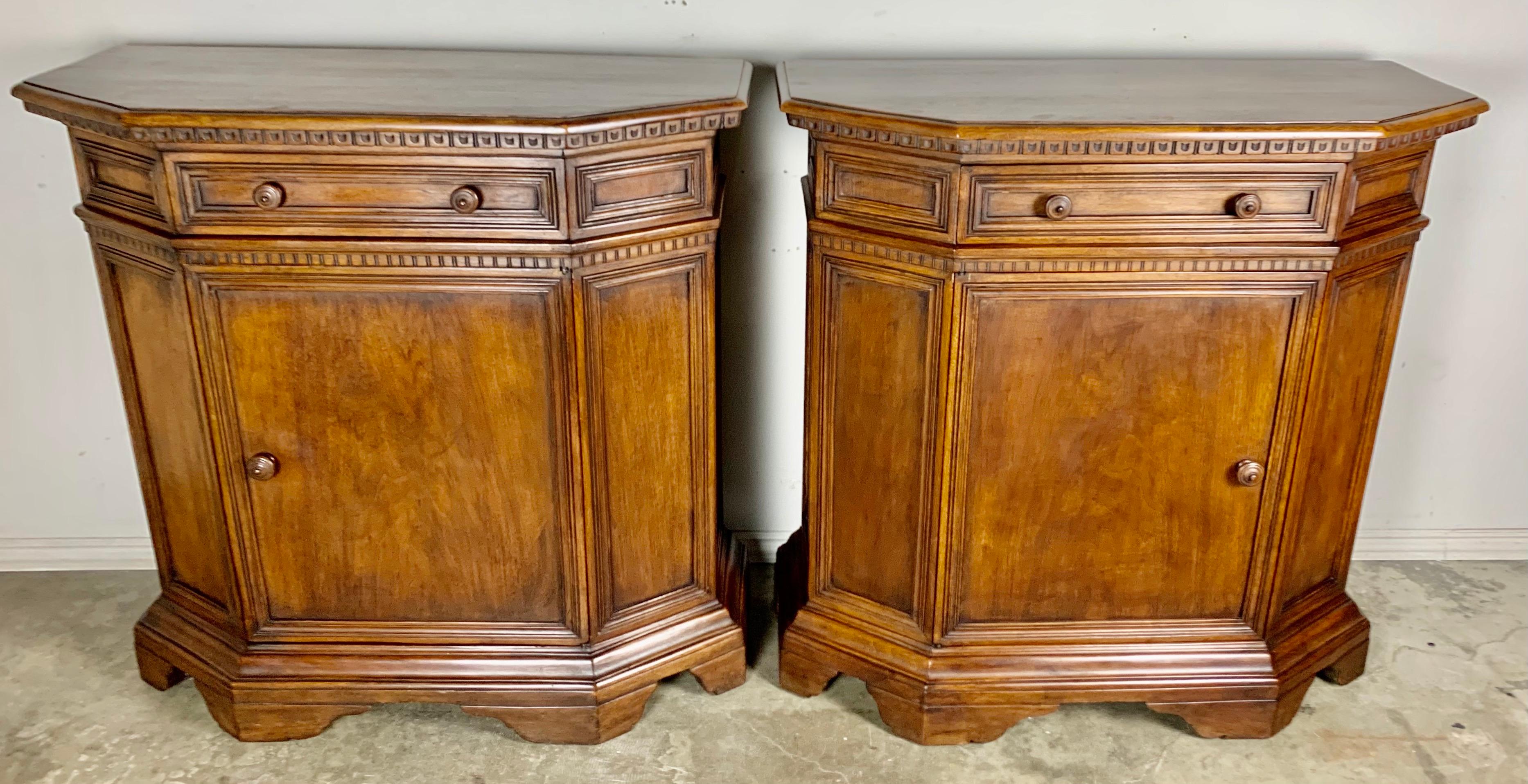 Baroque Pair of Italian Walnut Credenzas, circa 1930s