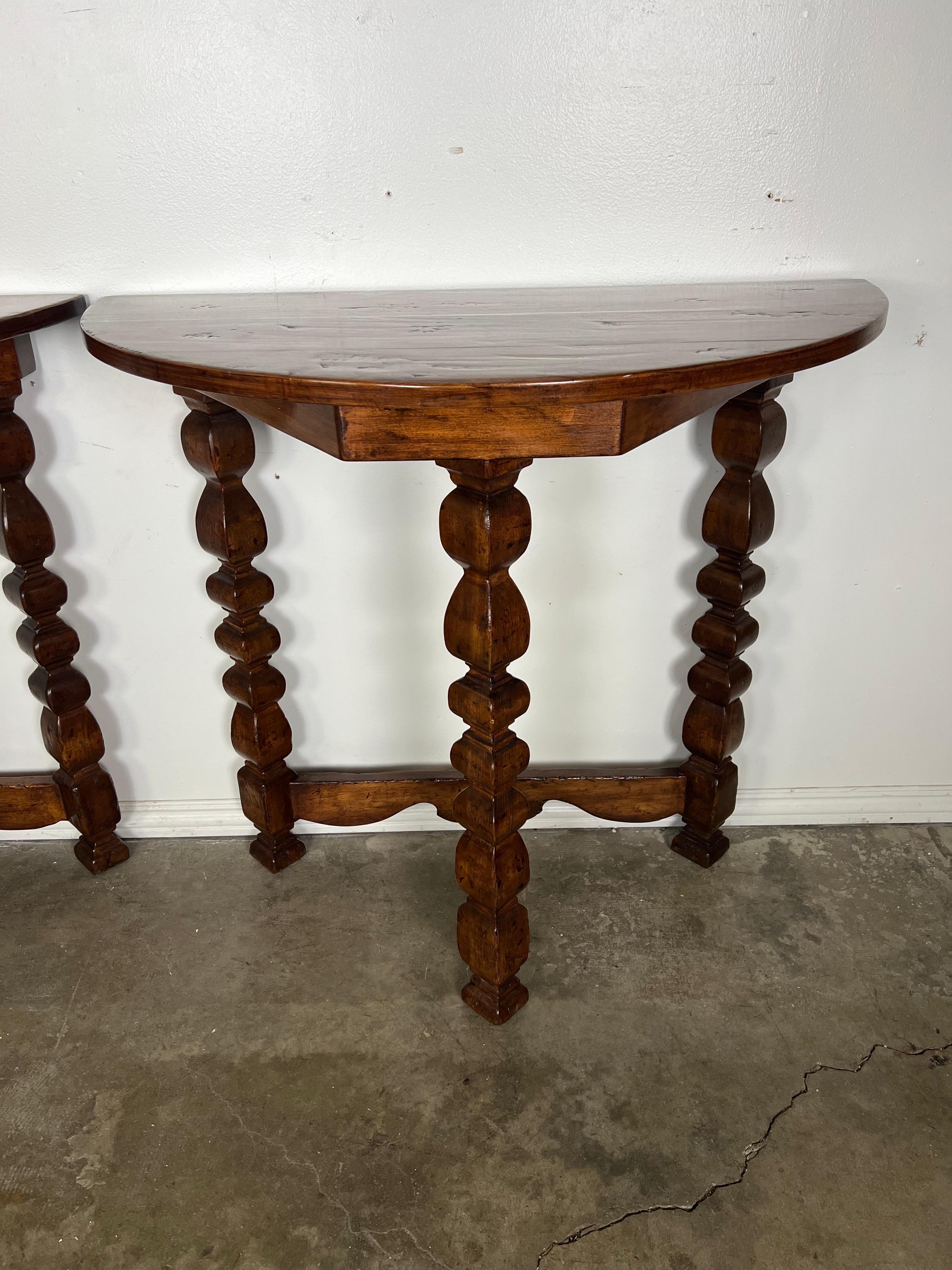 Pair of Italian Walnut Demi-Lune Tables C. 1930's For Sale 1