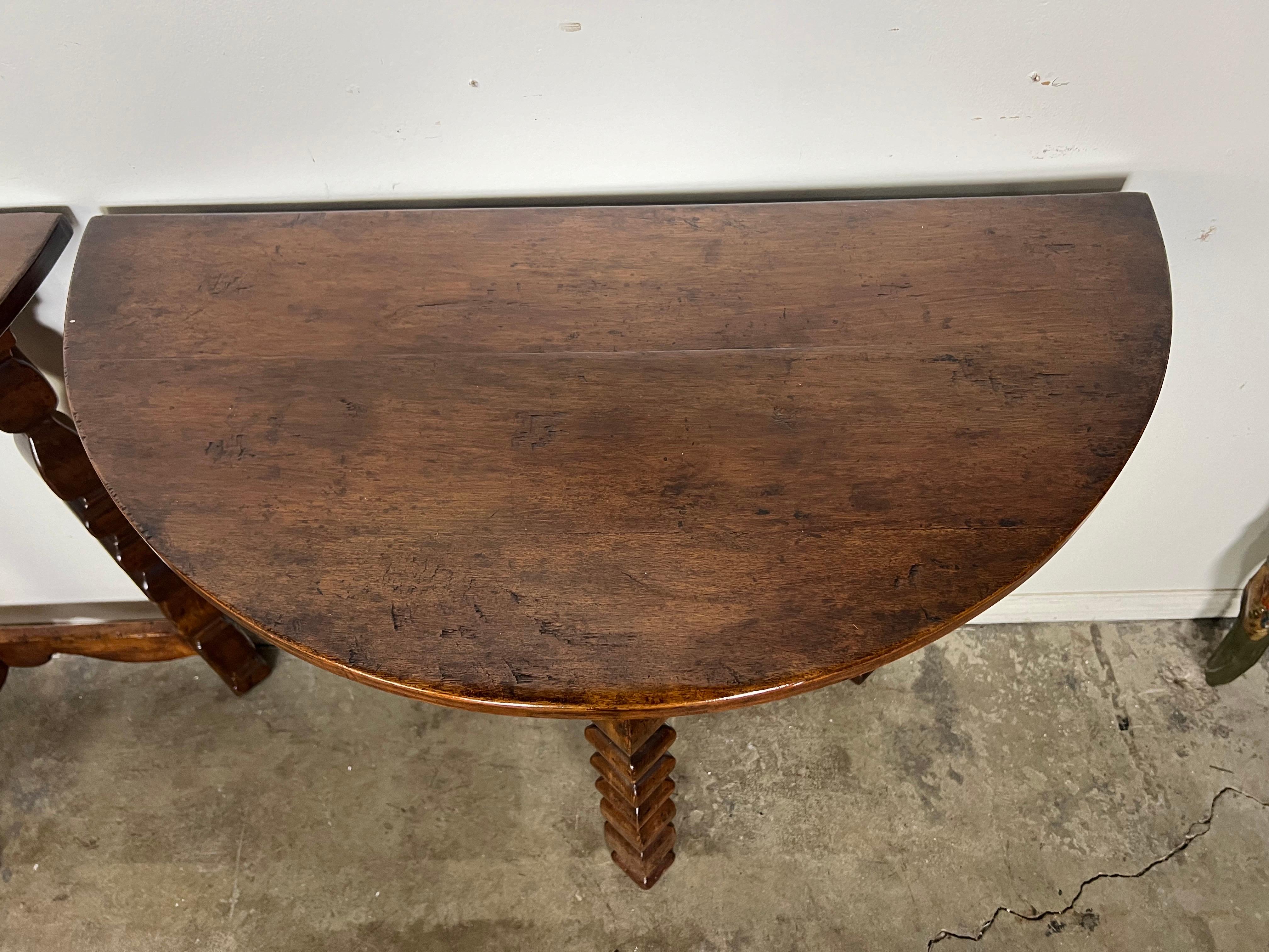 Pair of Italian Walnut Demi-Lune Tables C. 1930's For Sale 3