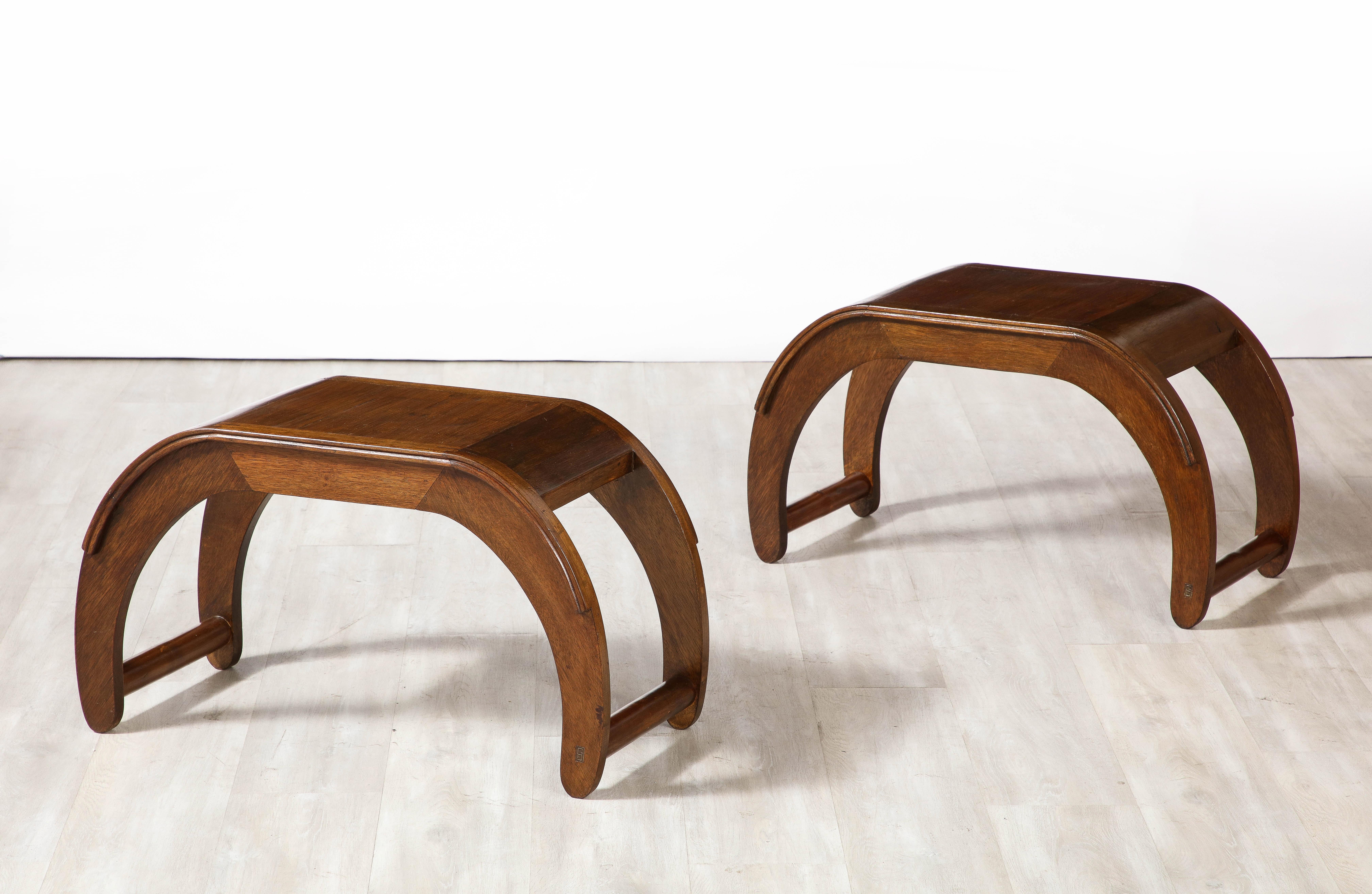 Pair of Italian Walnut Elliptical Shaped Benches  For Sale 7