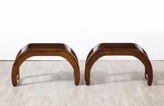 Pair of Italian Walnut Elliptical Shaped Benches