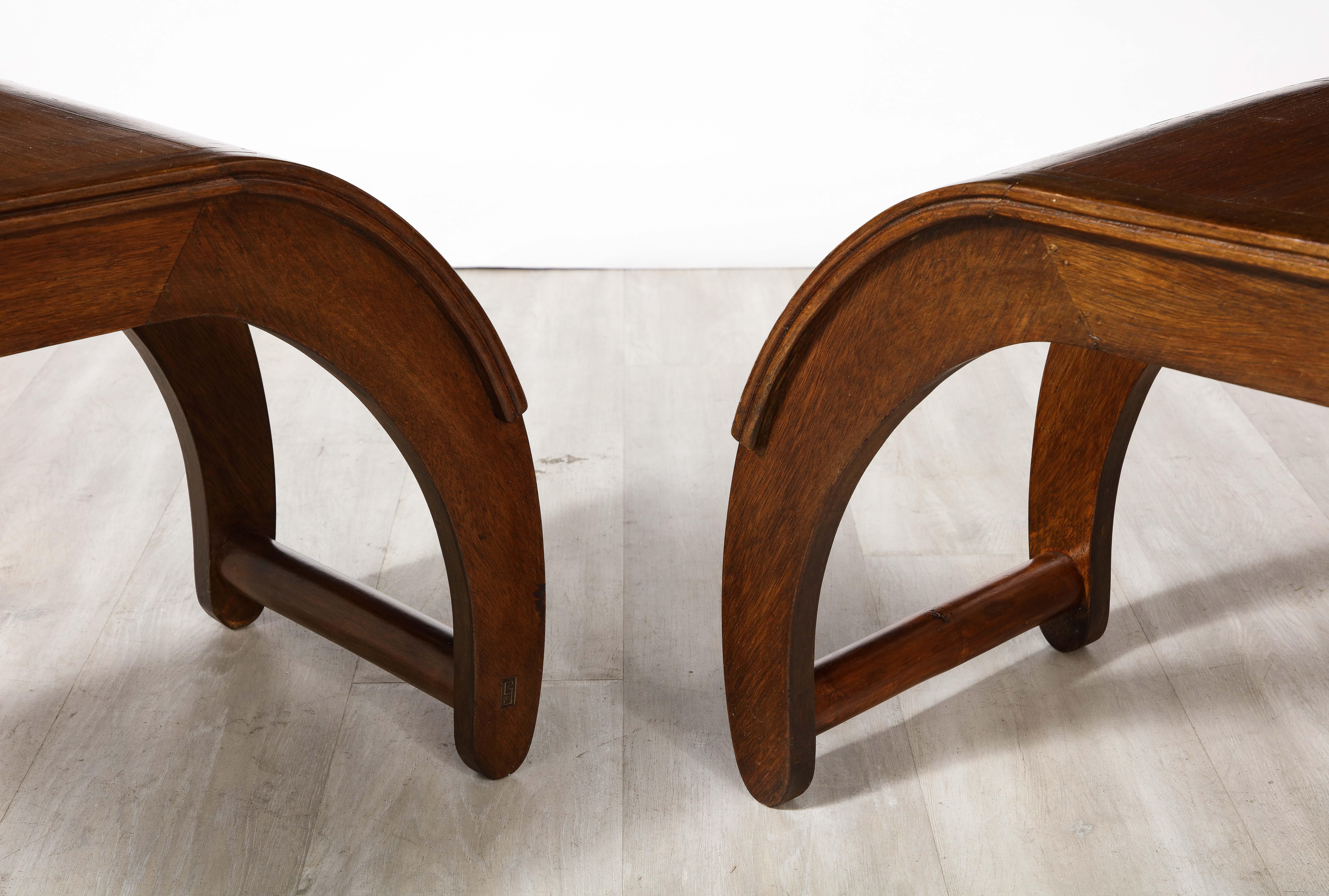 Pair of Italian Walnut Elliptical Shaped Benches  For Sale 5