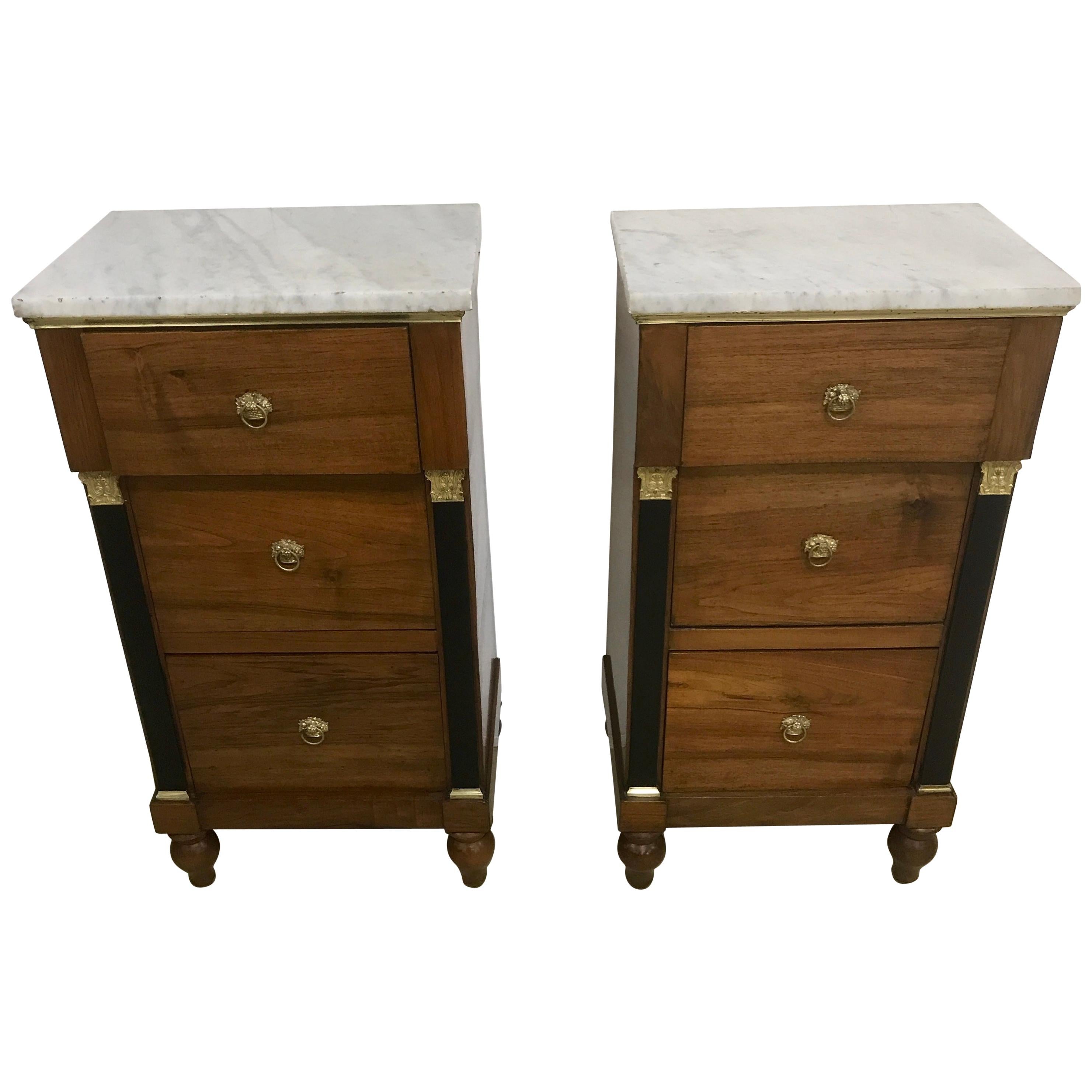 Pair of Italian Walnut Empire Nightstands