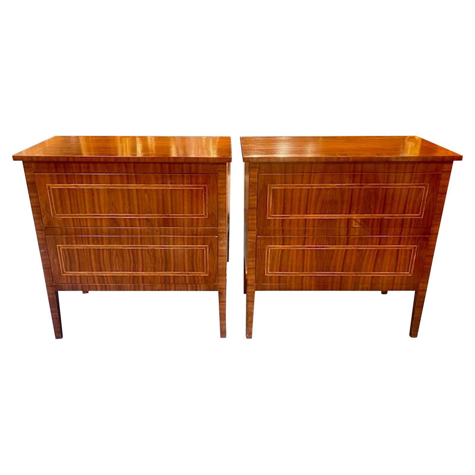 Pair of Italian Walnut Inlaid Side Tables