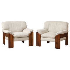 Pair of Italian Walnut Lounge Chairs, by Sapporo, Mobil Girgi, 1970