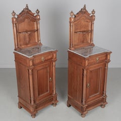 Pair of Italian Walnut Marble Top Nightstands