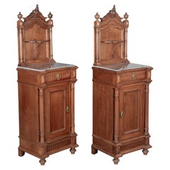 Antique Pair of Italian Walnut Marble Top Nightstands