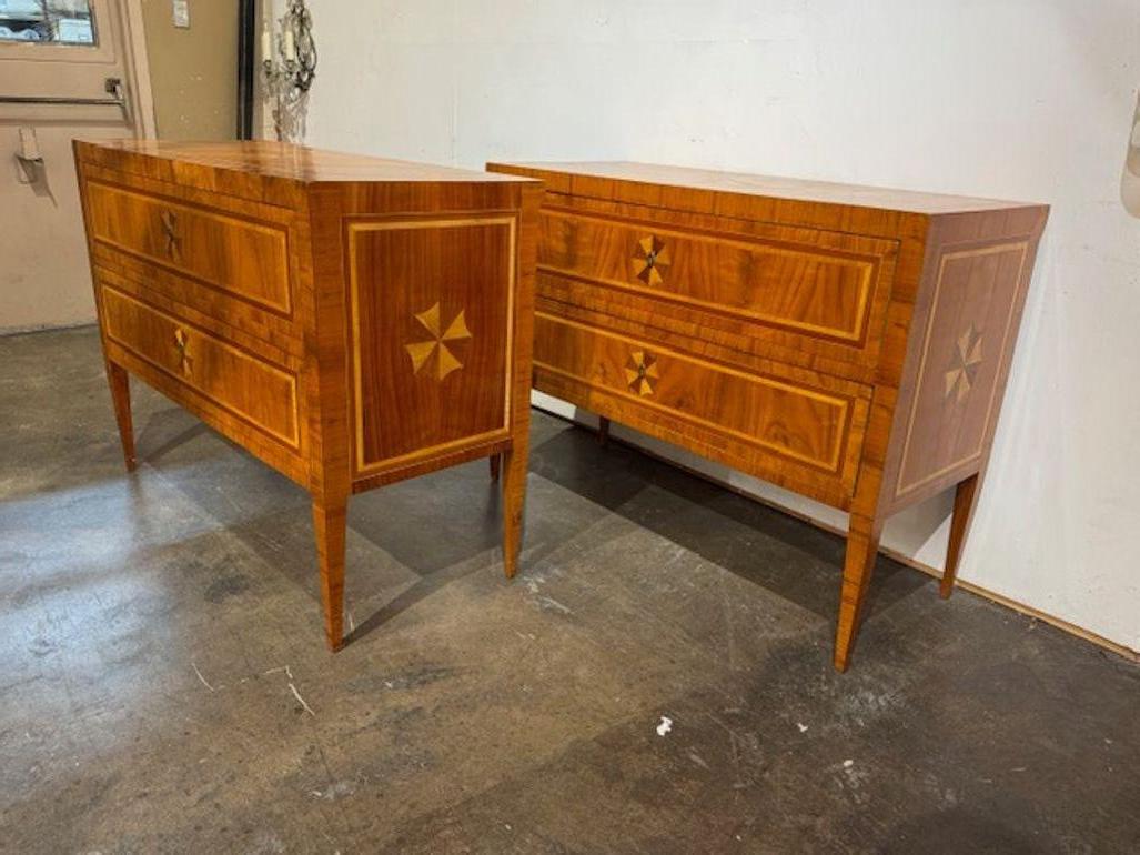 Contemporary Pair of Italian Walnut Neo-Classical Commodes For Sale