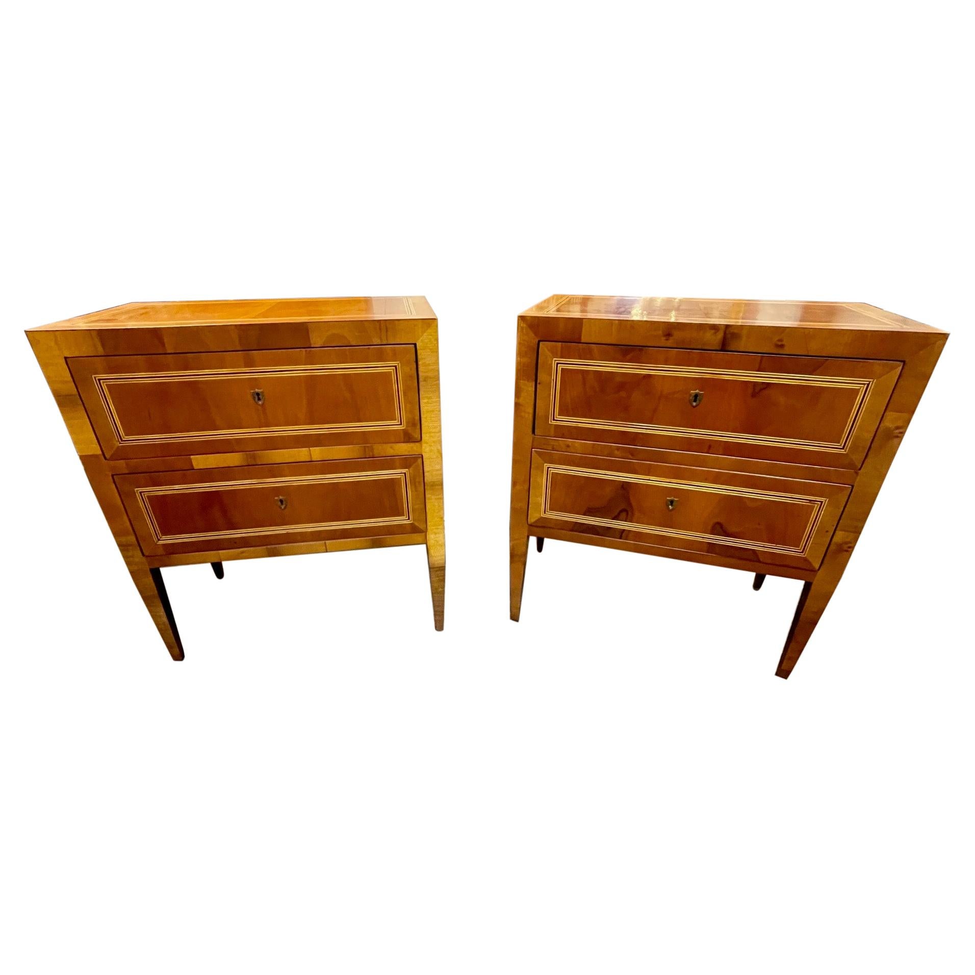 Pair of Italian Walnut Neo-Classical Style Bed Side Tables