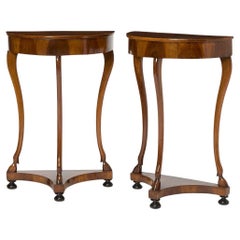 Pair of Italian Walnut Petite Demilune Consoles With Drawer