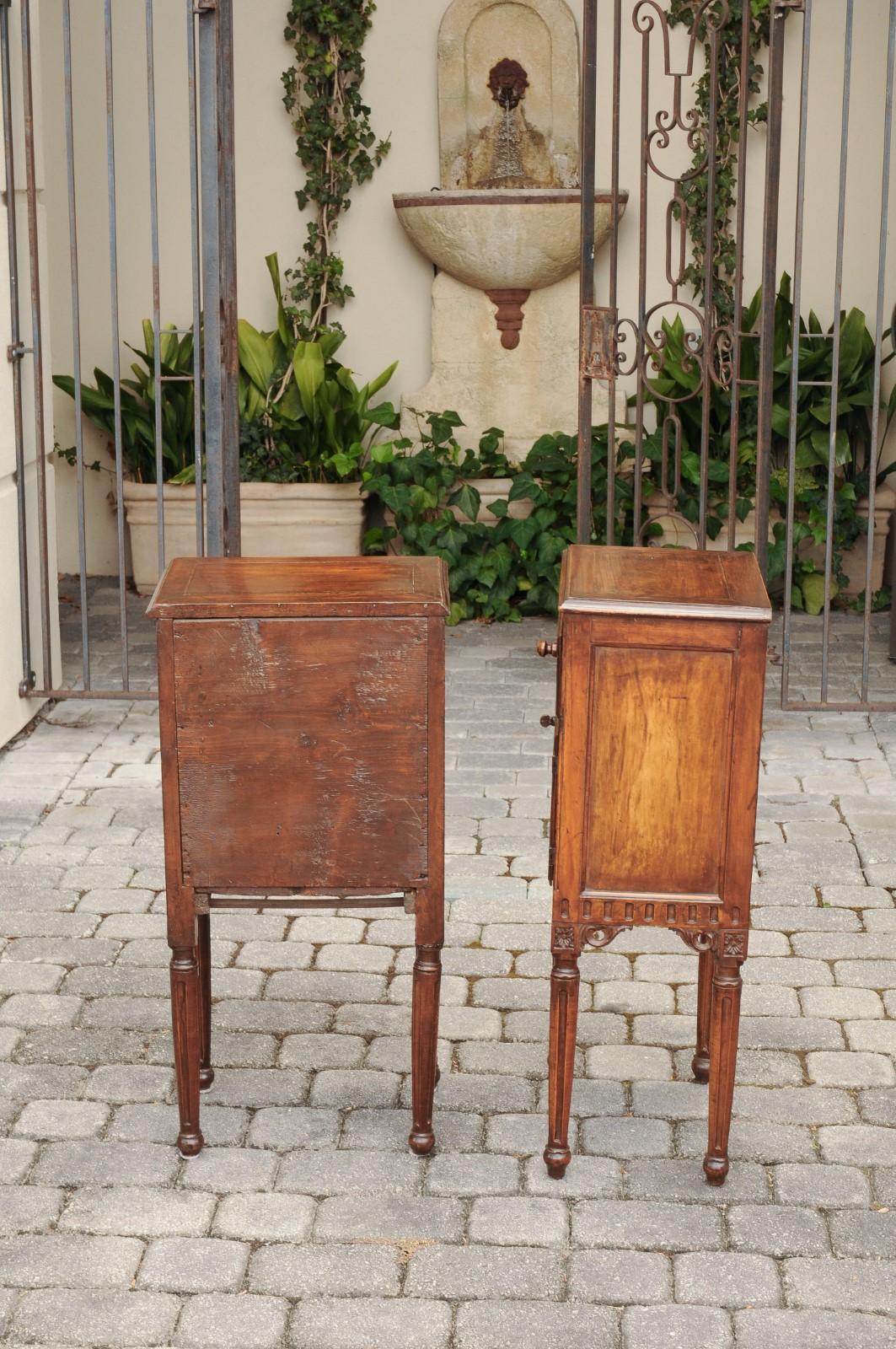 Pair of Italian Walnut Side Tables circa 1860 with Door, Drawer and Carved Skirt 5
