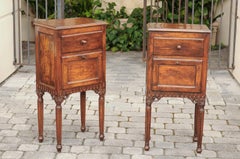 Pair of Italian Walnut Side Tables circa 1860 with Door, Drawer and Carved Skirt