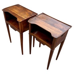 Pair of Italian Walnut Side Tables on Fluted and Tapering Legs