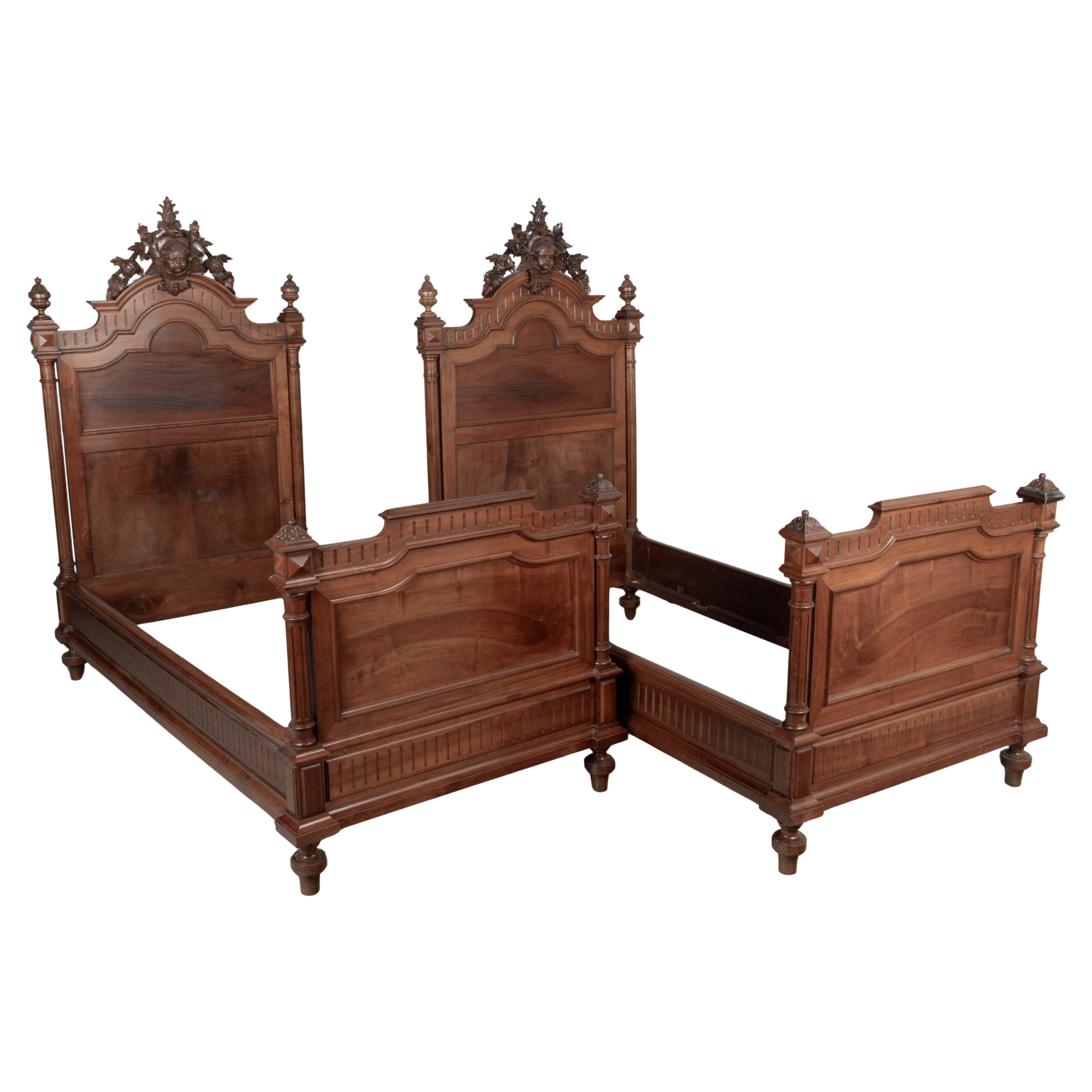 Pair of Italian Walnut Twin Bed Frames