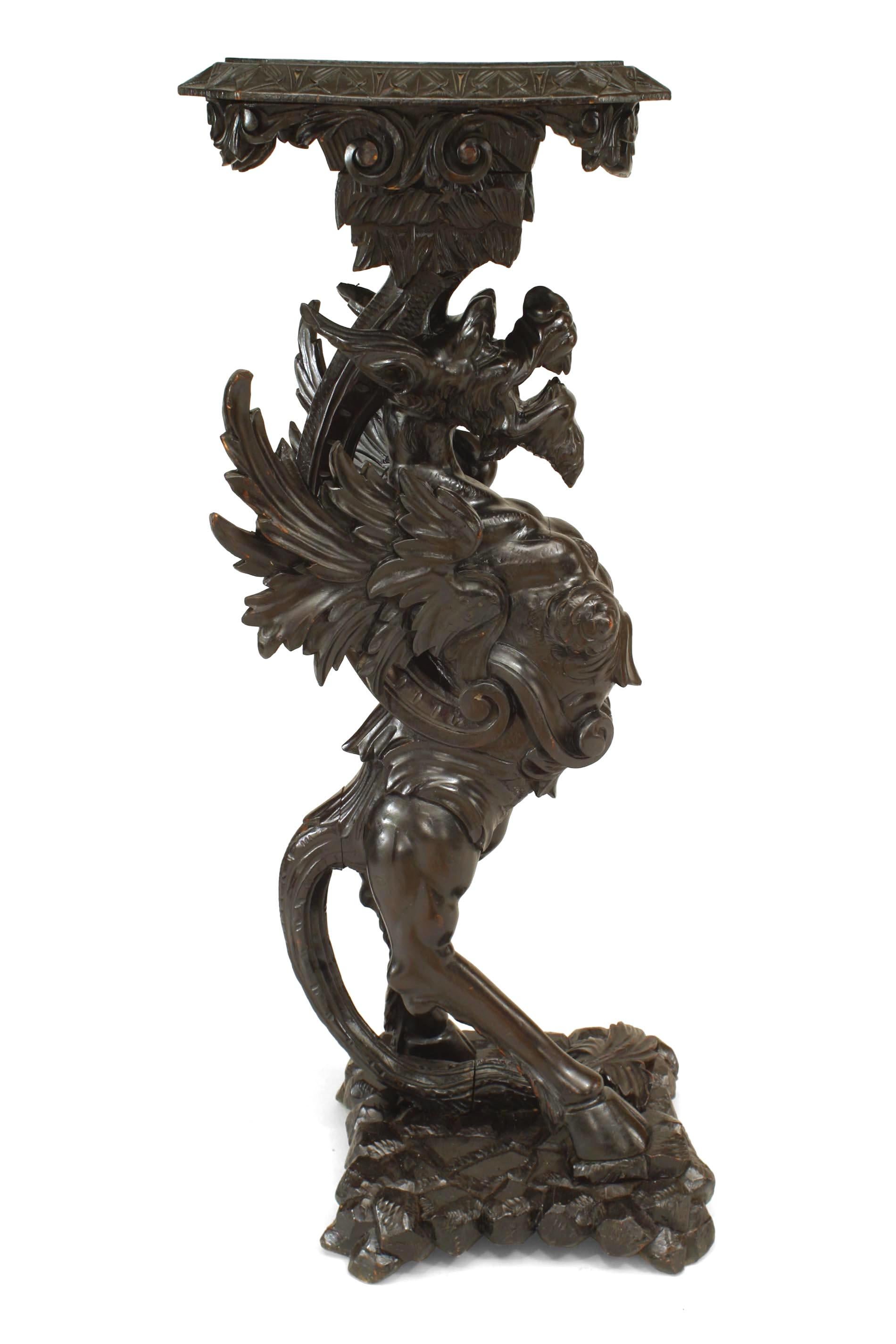 Renaissance Pair of Italian Walnut Winged Griffin Pedestals For Sale