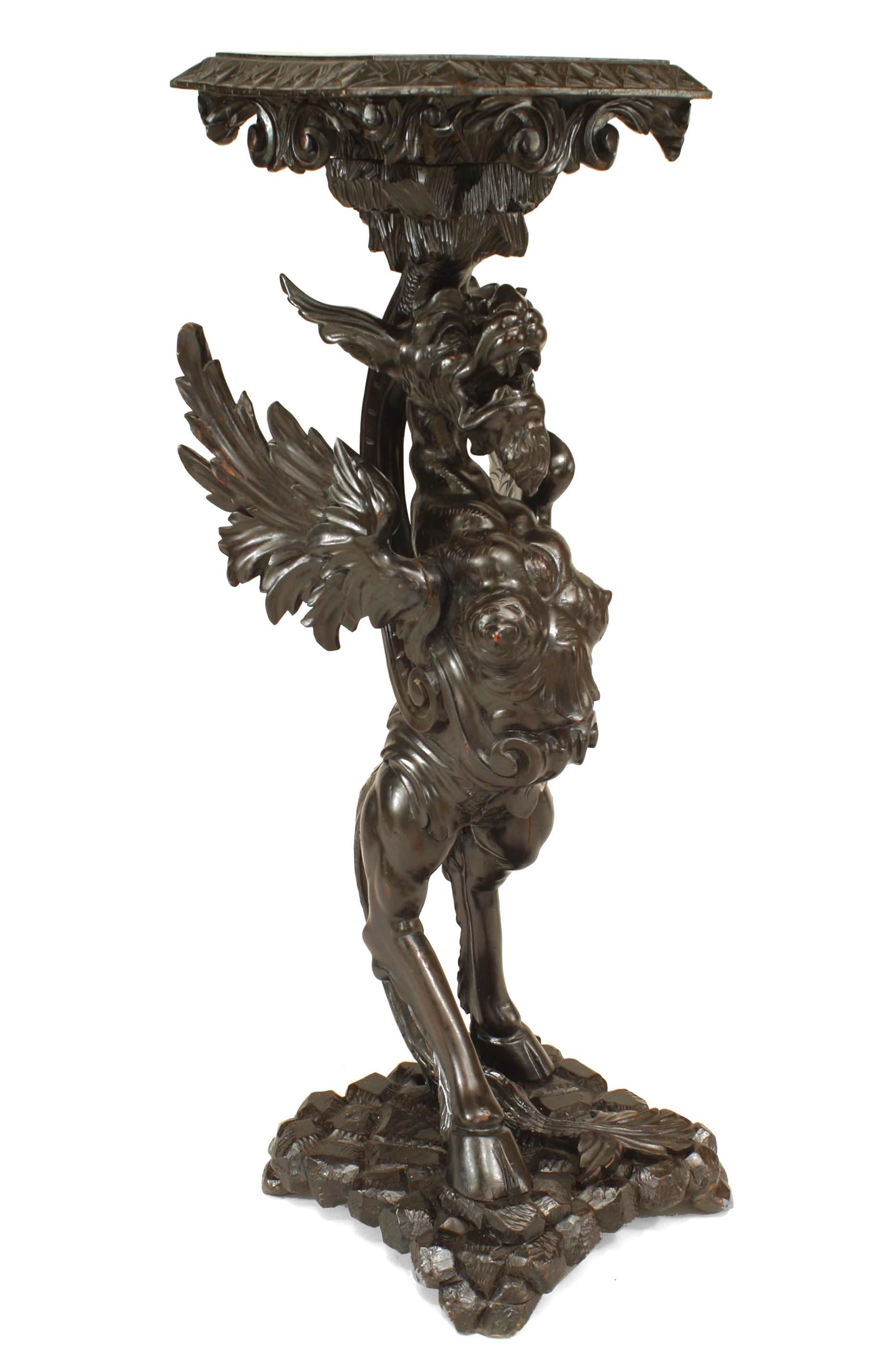 Pair of Italian Walnut Winged Griffin Pedestals In Good Condition For Sale In New York, NY