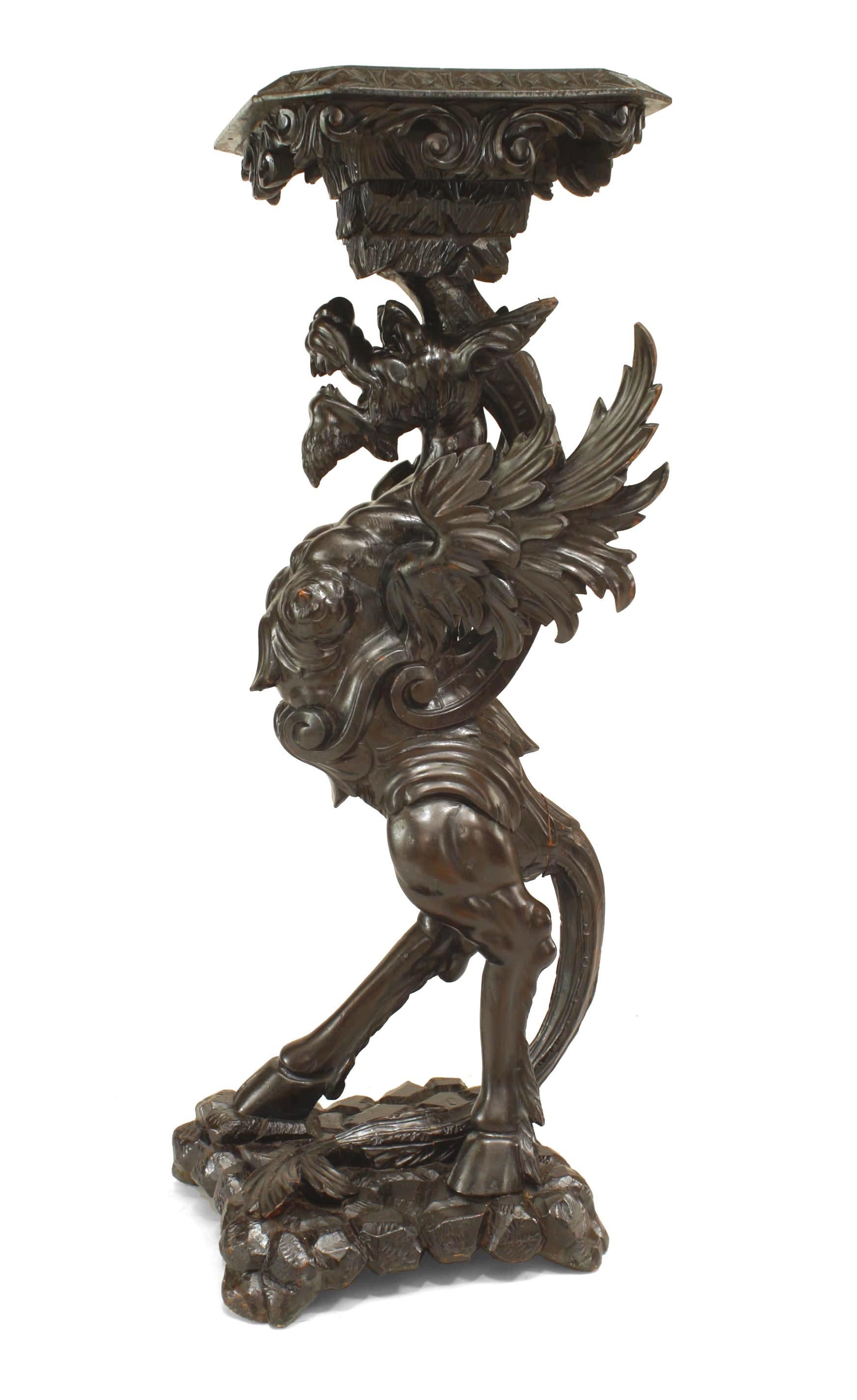 Pair of Italian Walnut Winged Griffin Pedestals For Sale 1