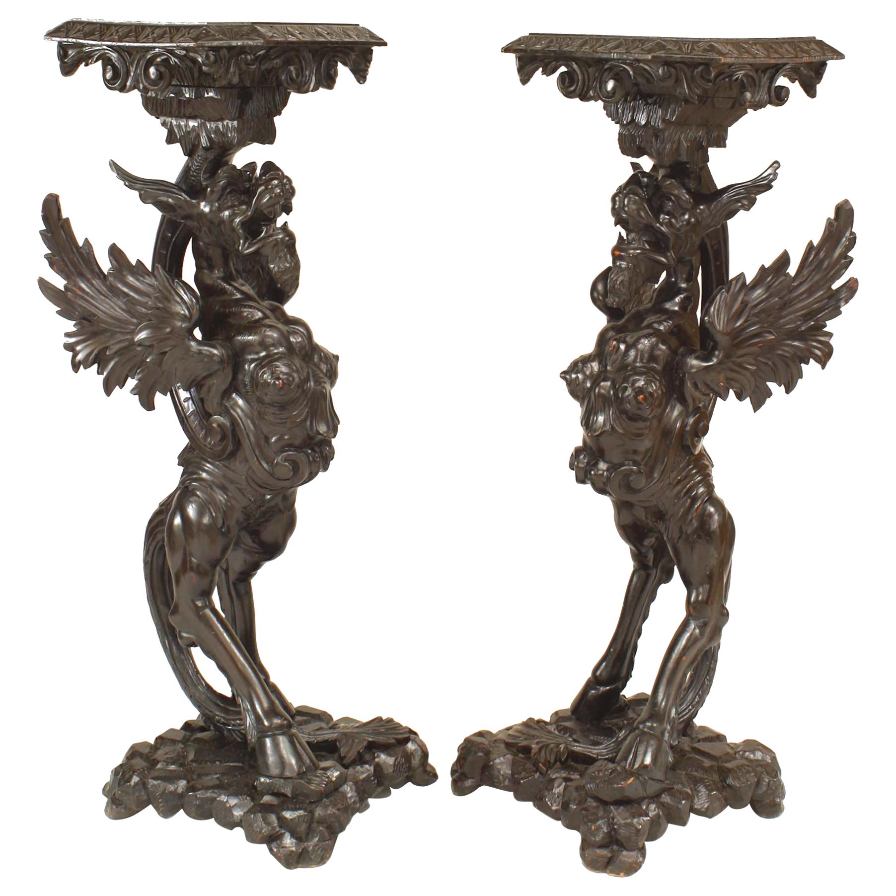 Pair of Italian Walnut Winged Griffin Pedestals For Sale