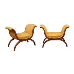 Pair of Italian Walnut X-Form Window benches, Early 19th century