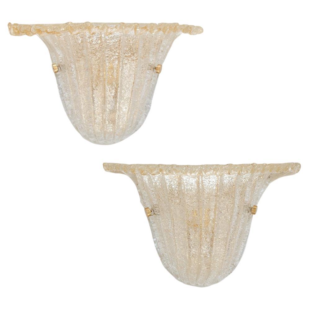 Pair of Italian Wavy Glass Sconces