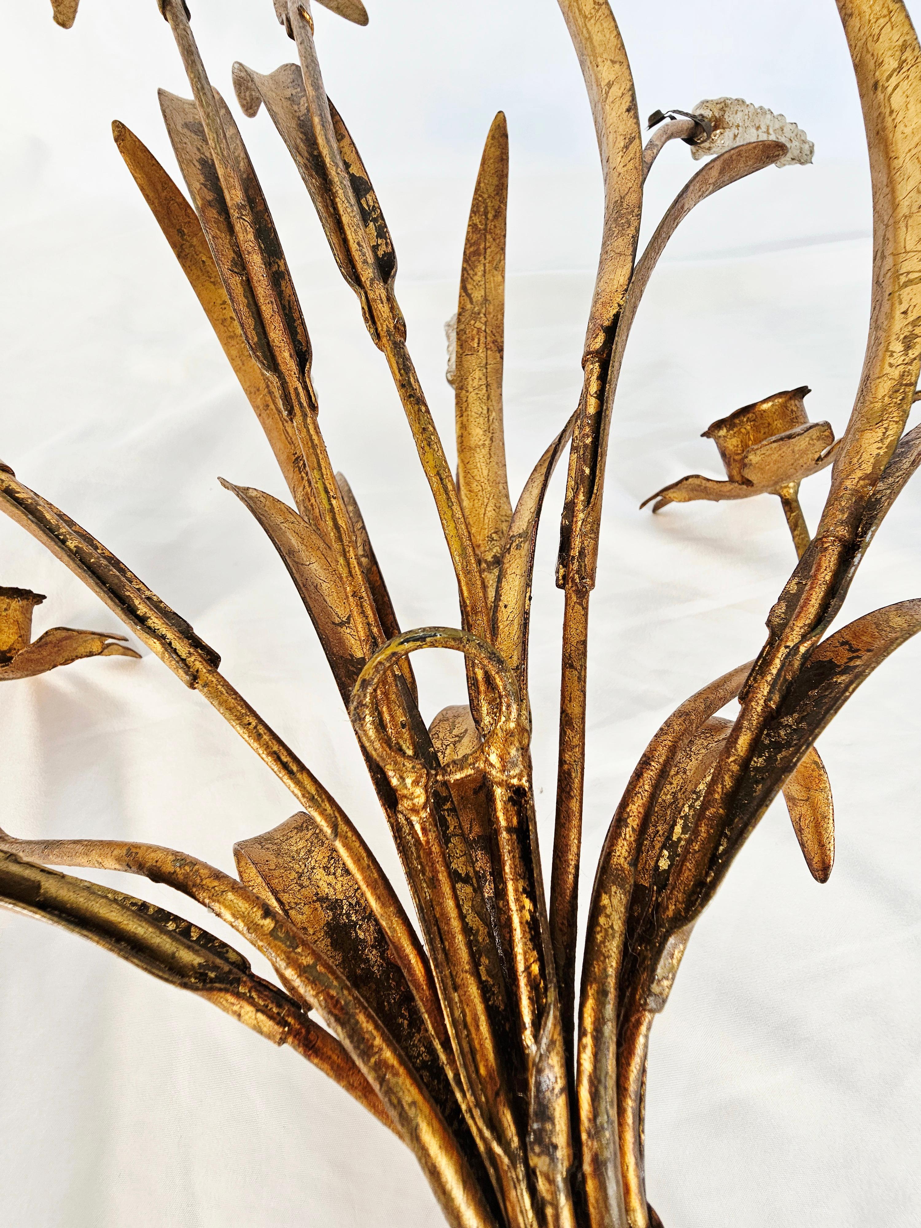 Pair of Italian wheat gilt gold candle wall sconces 6