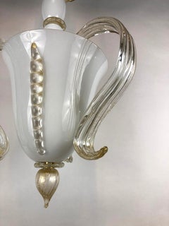 Pair of Italian White and Amber Glass Chandeliers