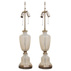 Pair of Italian White and Clear Glass Murano Lamps