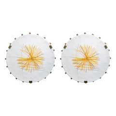 Pair of Italian White and Gold Murano Glass and Brass Sconces