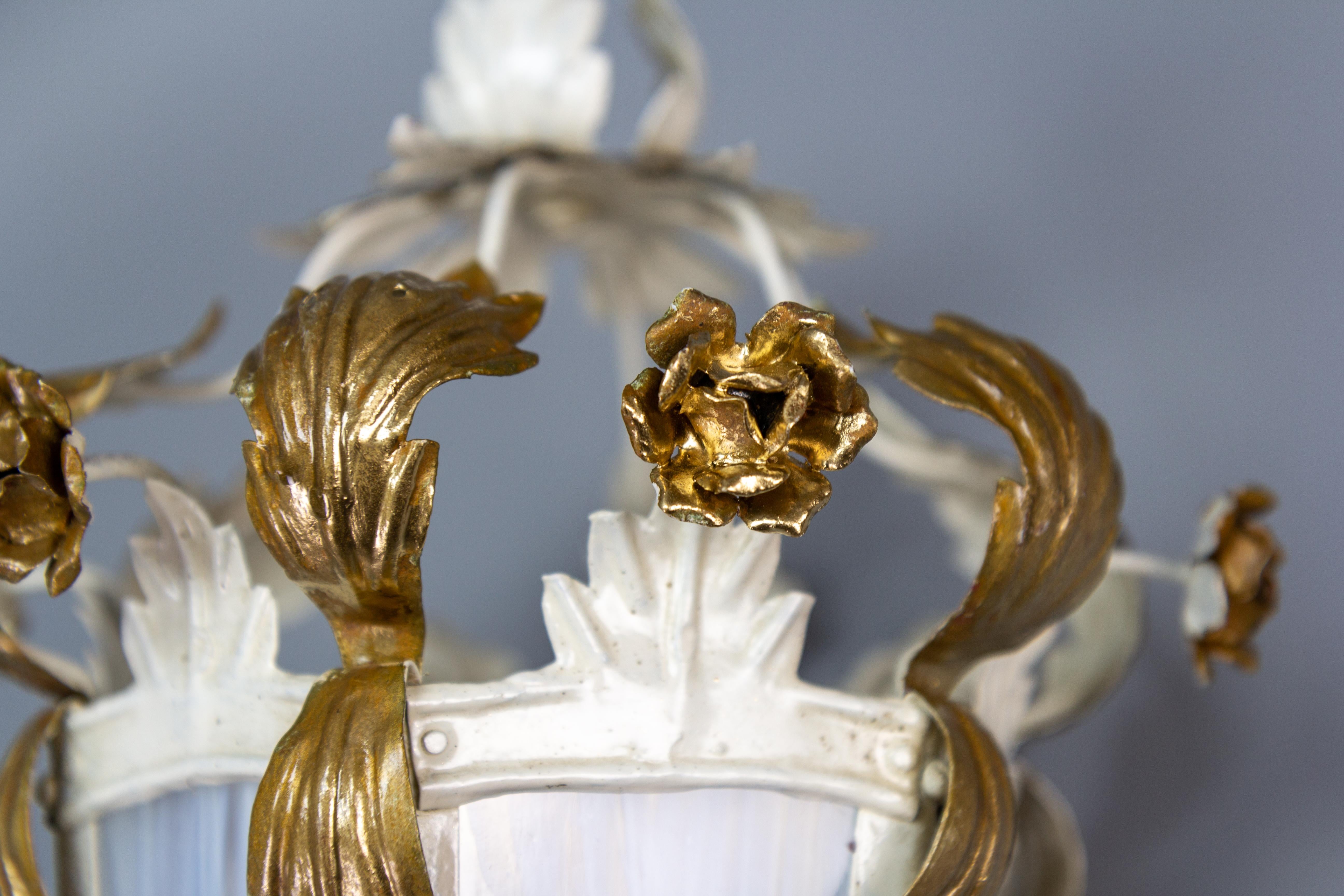 Pair of Italian White and Golden Color Metal and Glass Wall Lanterns, ca. 1970s For Sale 4