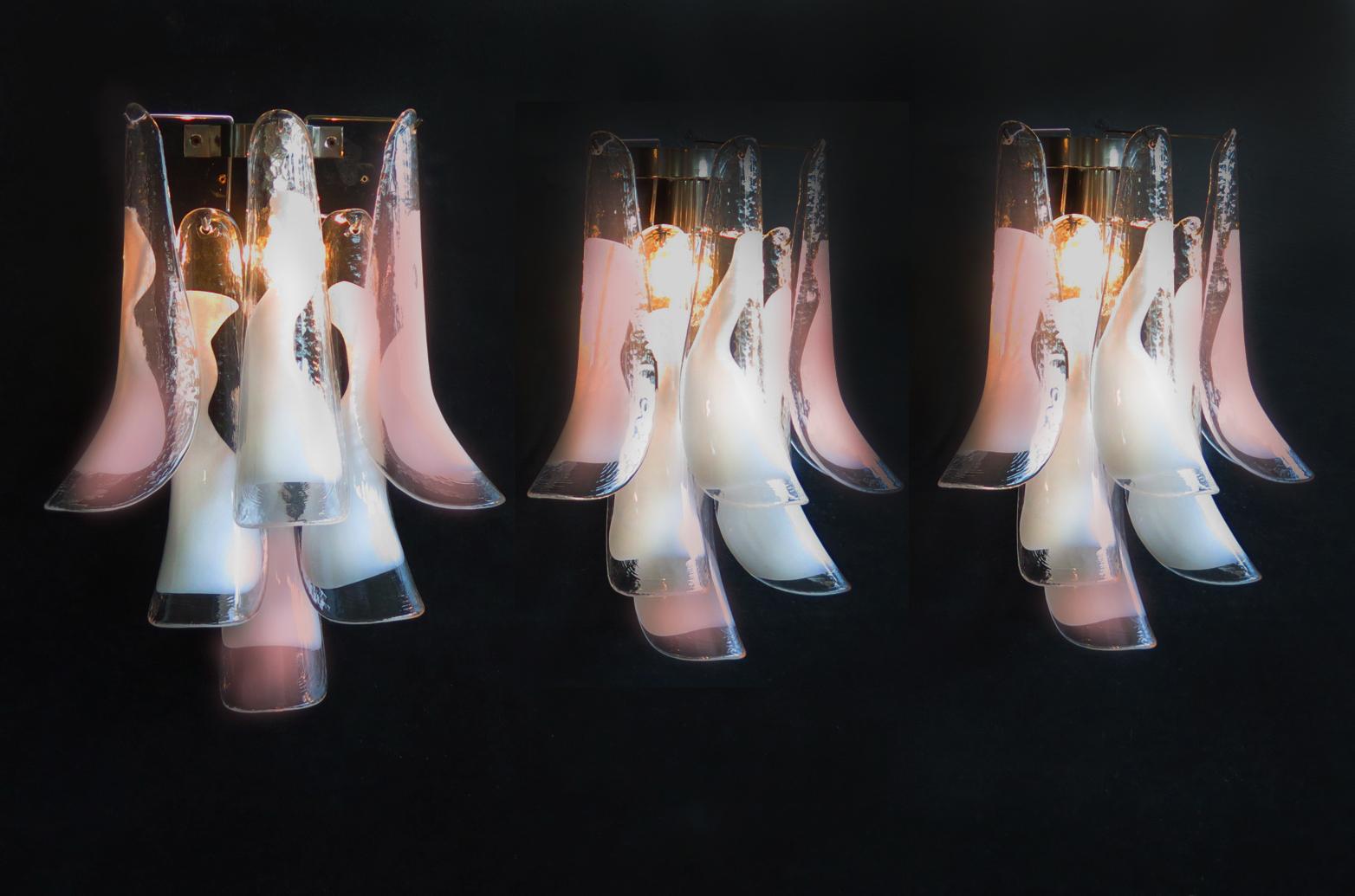 20th Century Pair of Italian White and Pink Petal Murano Sconces