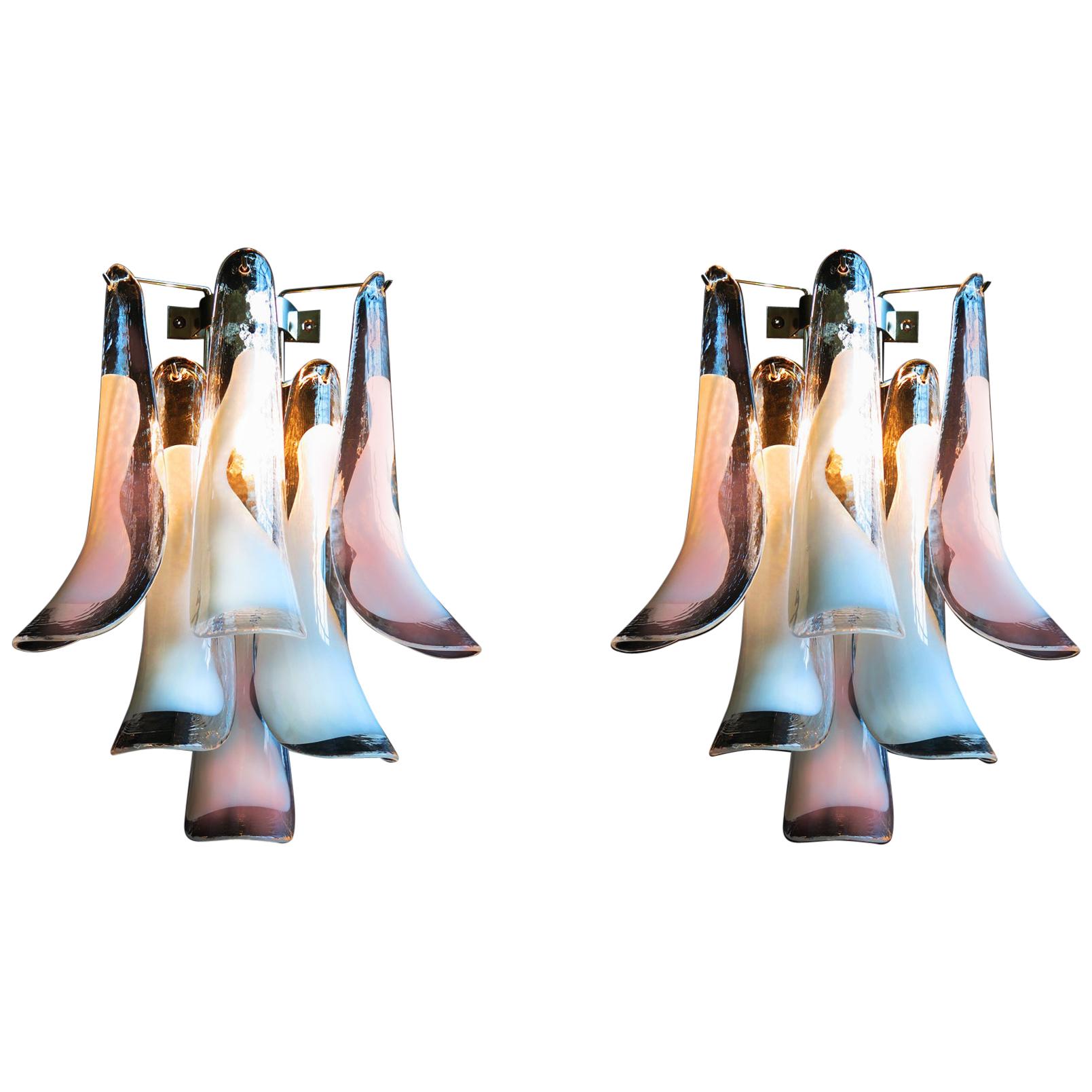 Pair of Italian White and Pink Petal Murano Sconces