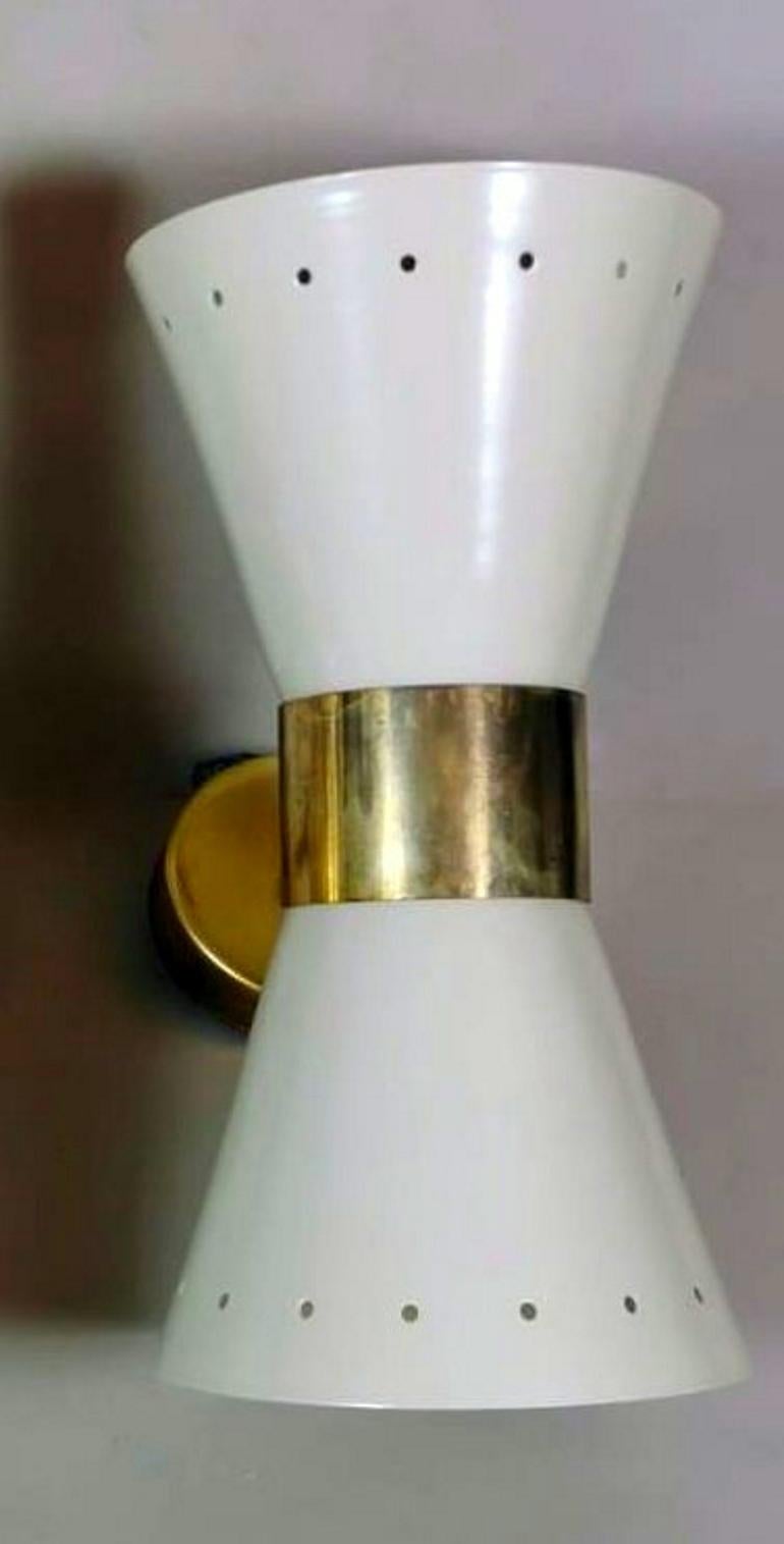 Metal Stilnovo Style Model Diabolo Pair Italian White Brass Sconces 1960