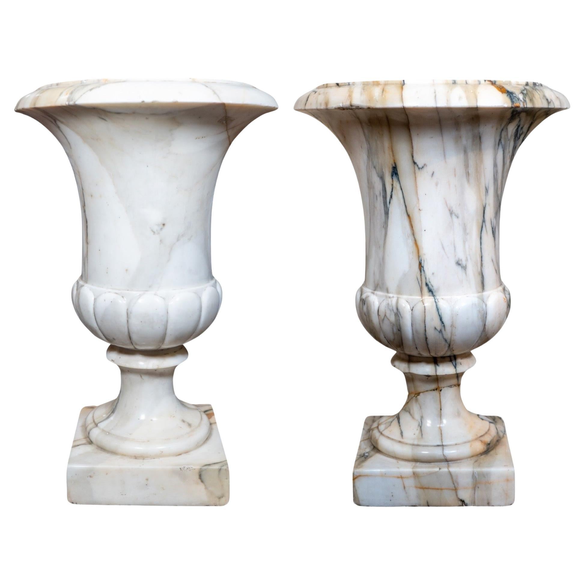 Pair of Italian White Breche Marble Planters For Sale