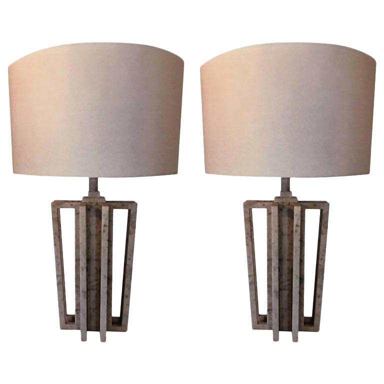 Pair of Italian White Carrara Marble Table Lamps, "VARA" by Massimo Mangiardi For Sale