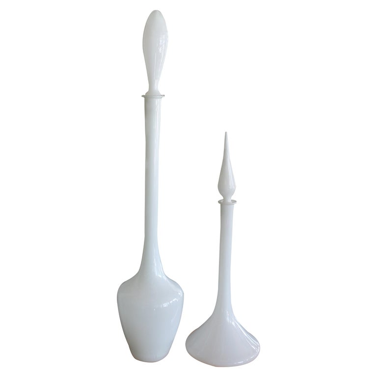 Pair of Murano White Cased Glass Vases with Stoppers at 1stDibs