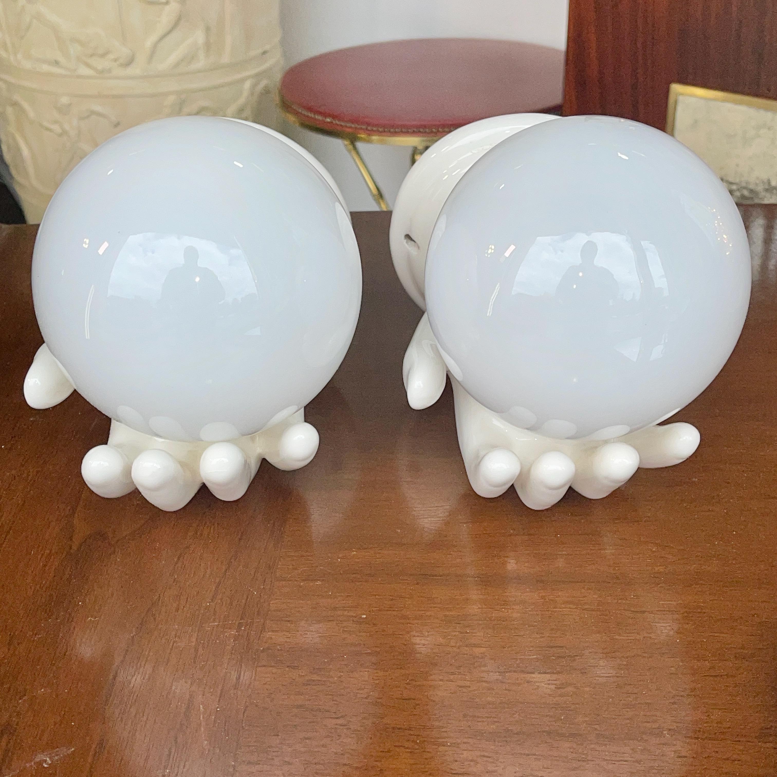 Mid-20th Century Pair of Italian White Ceramic Hand Sconces For Sale