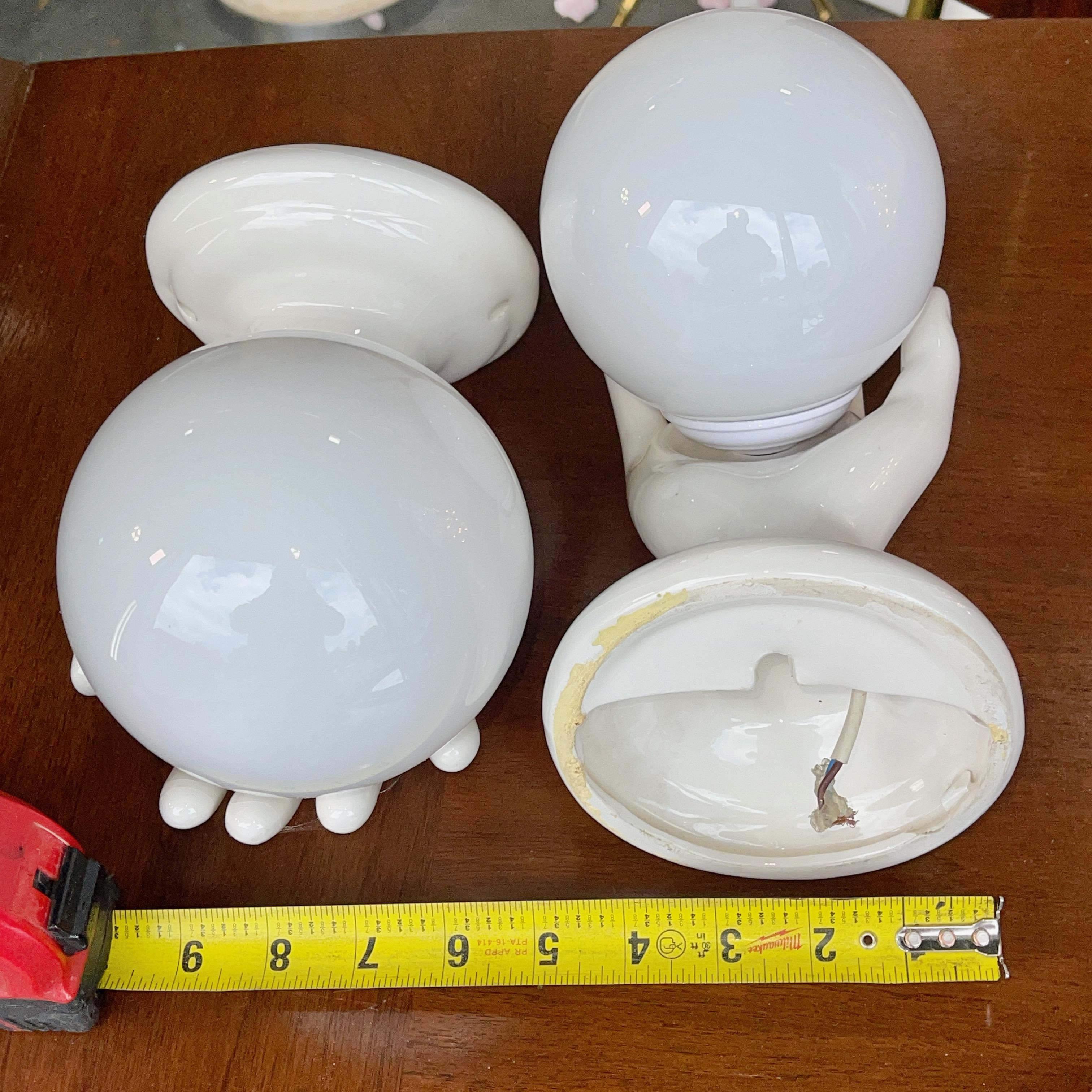 Pair of Italian White Ceramic Hand Sconces For Sale 1