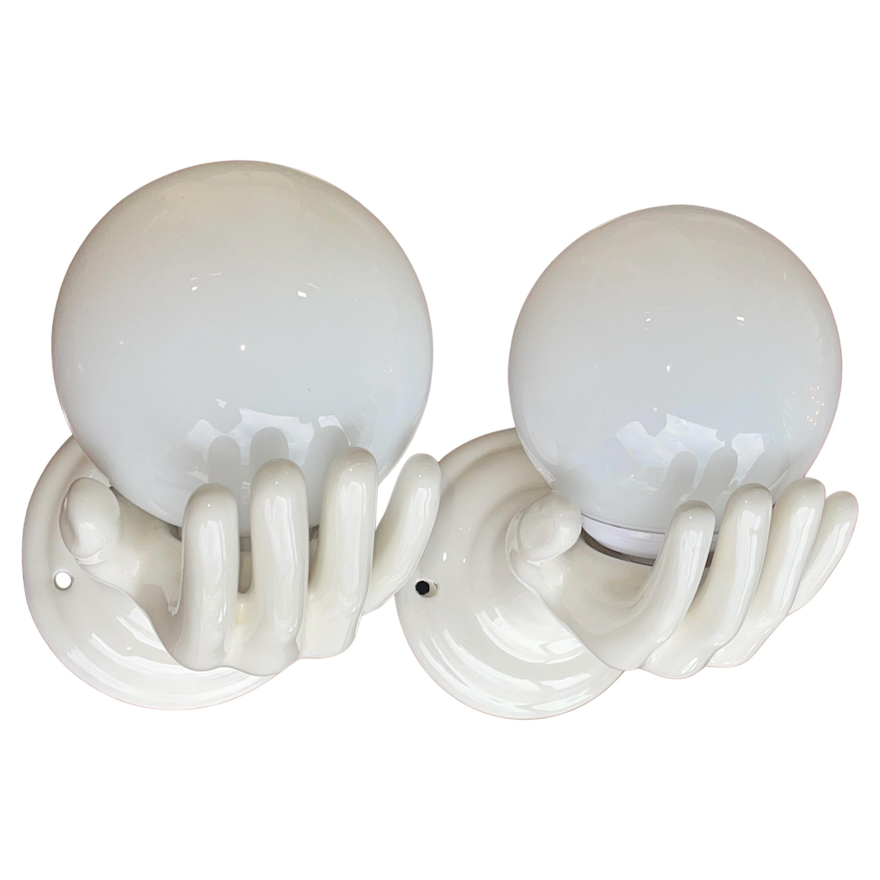 Pair of Italian White Ceramic Hand Sconces