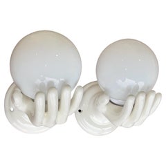 Pair of Italian White Ceramic Hand Sconces