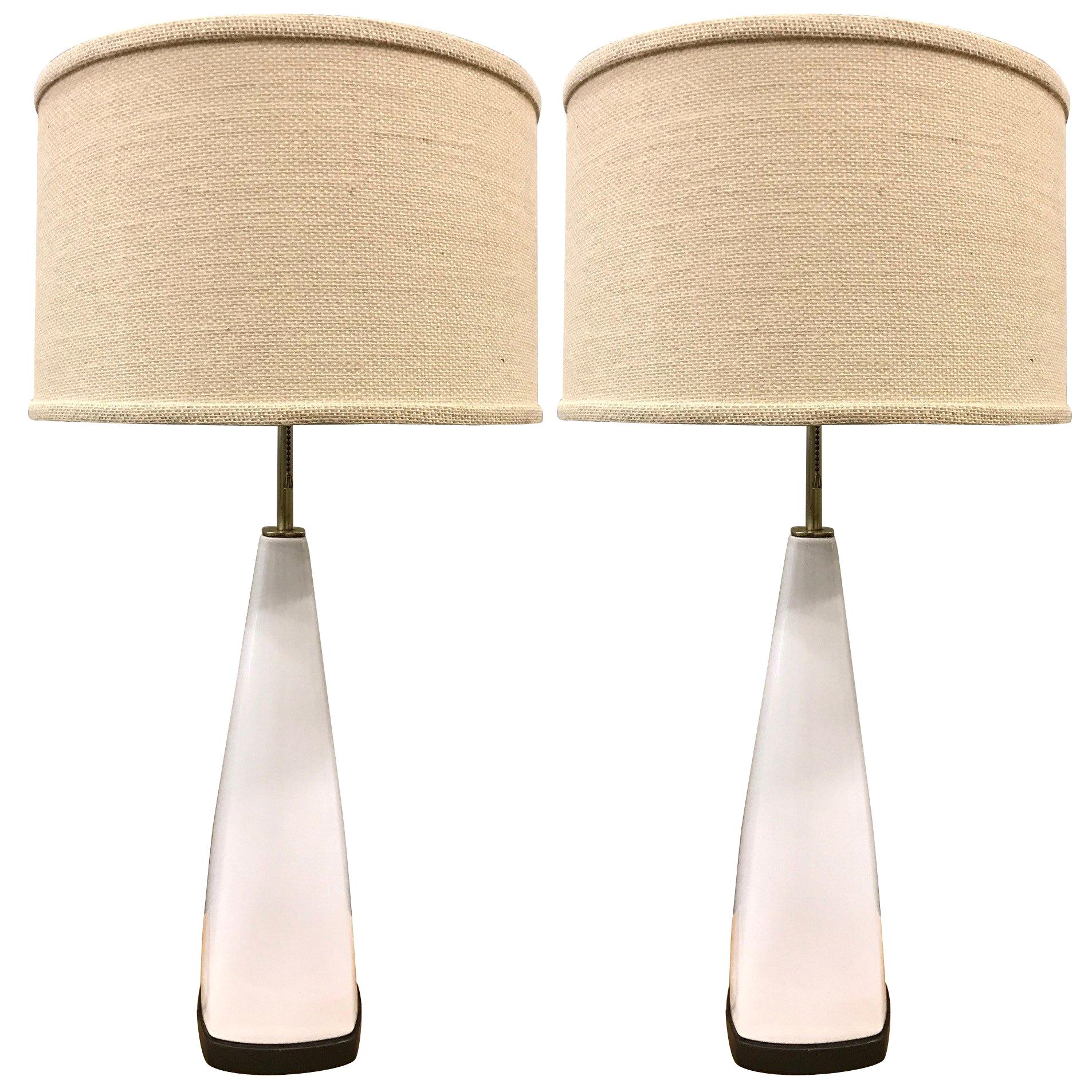 Pair of Italian White Ceramic Lamps For Sale