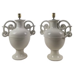 Pair of Italian White Ceramic Table Lamps by Bassanello in Art Nouveau Style