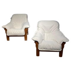 Pair of Italian White Comfy Easychairs, 1970's