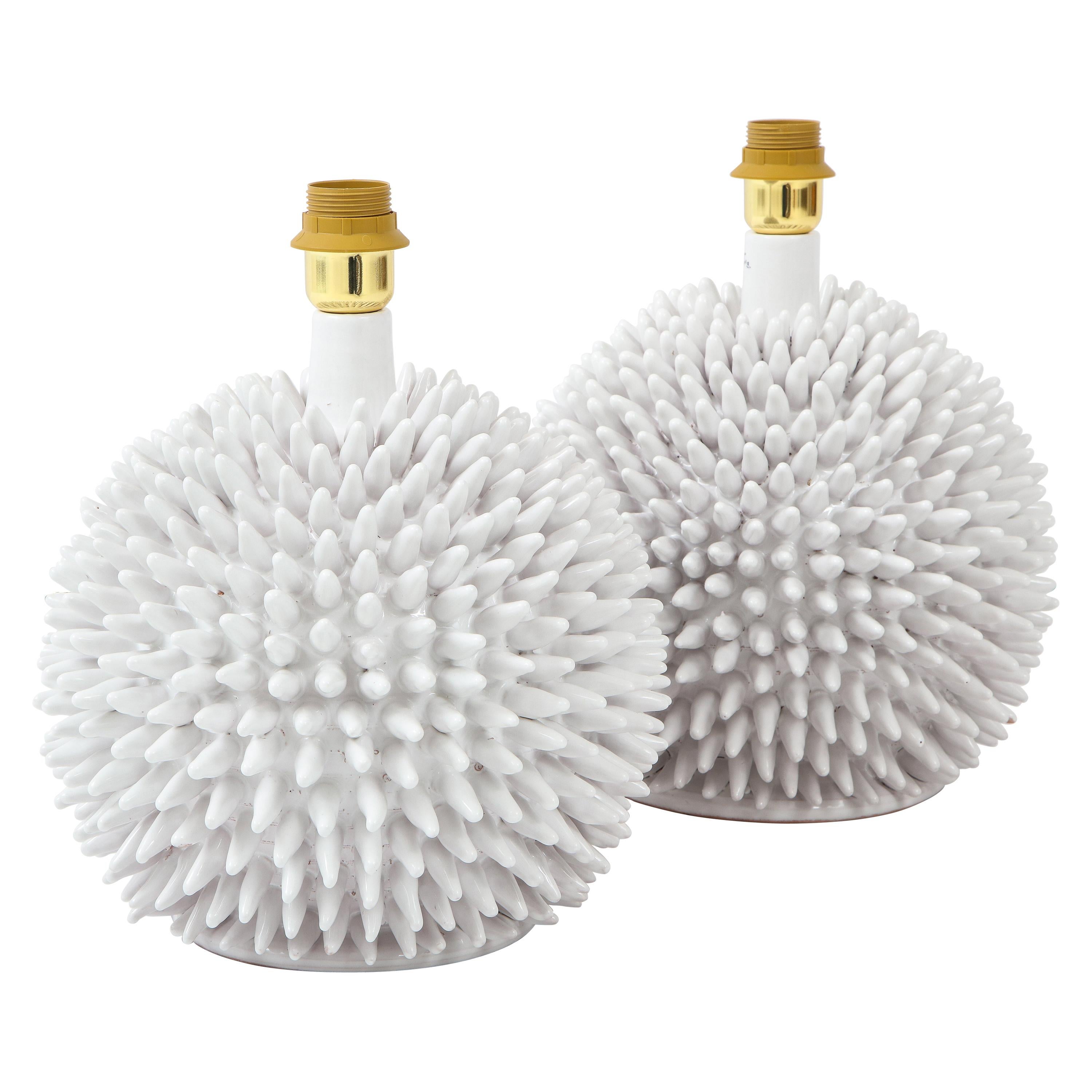 Pair of Italian White Glazed Terracotta Sculptural Table Lamps by Santo Stefano