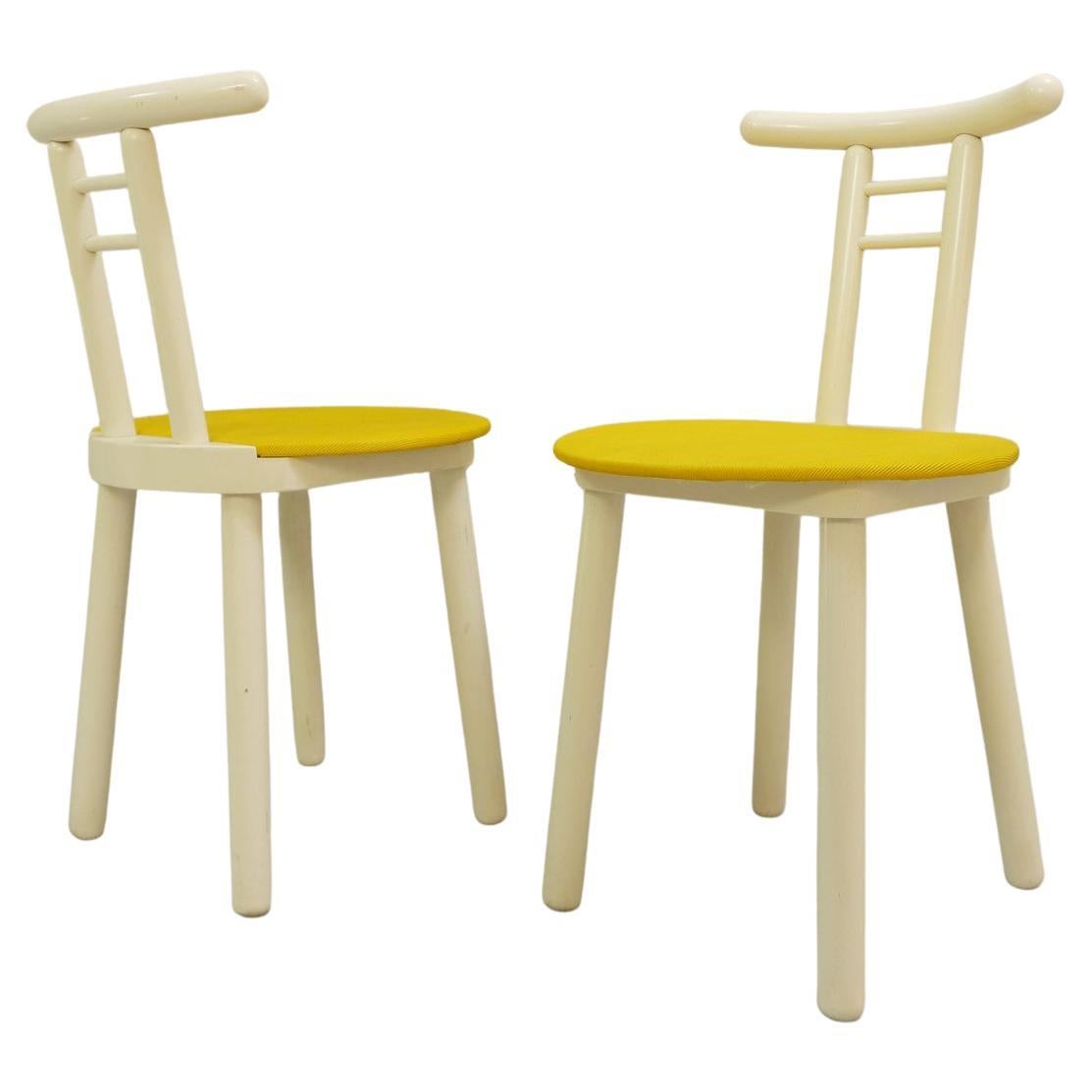 Pair of Italian White Lacquered Wooden Chairs