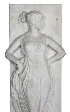 Pair of Italian White Marble Bas Reliefs of Muses