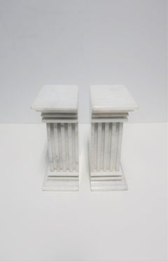 Italian White Marble Column Bookends