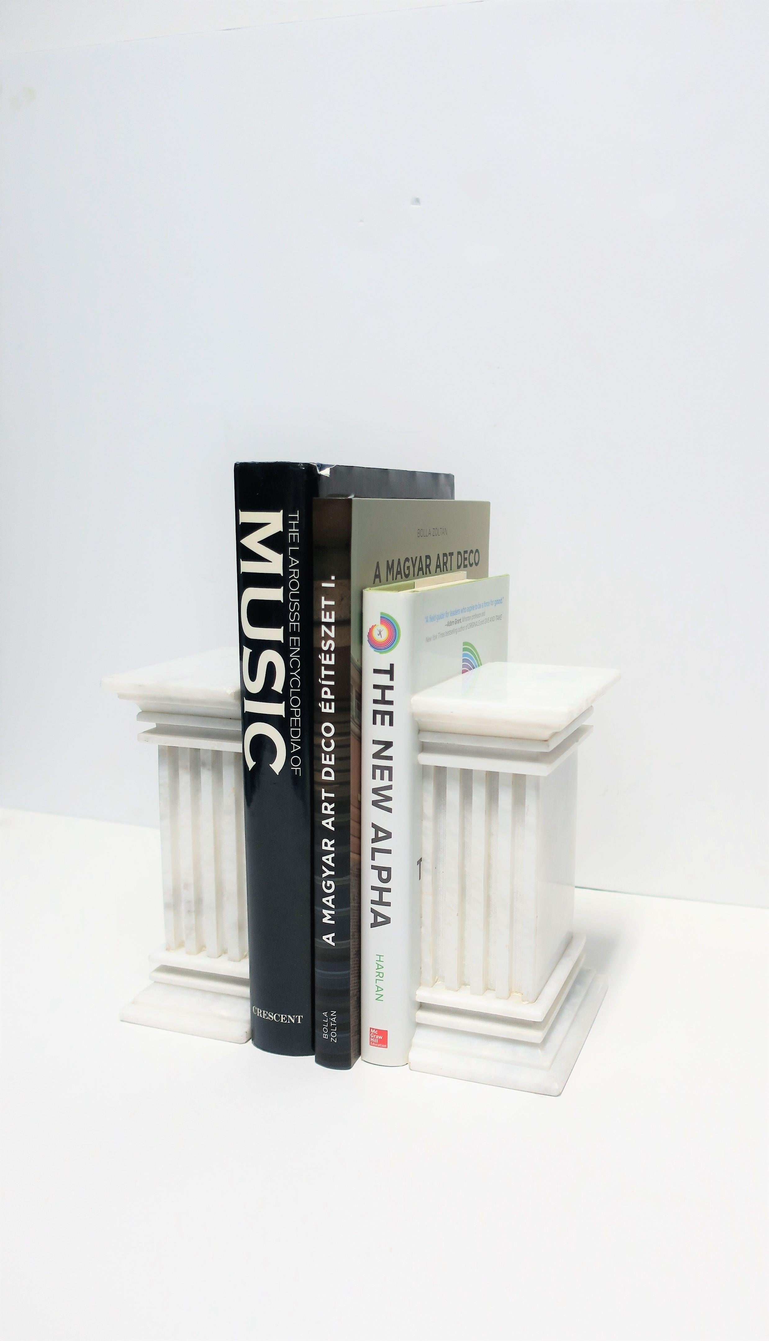 Classical Roman Italian White Marble Column Bookends