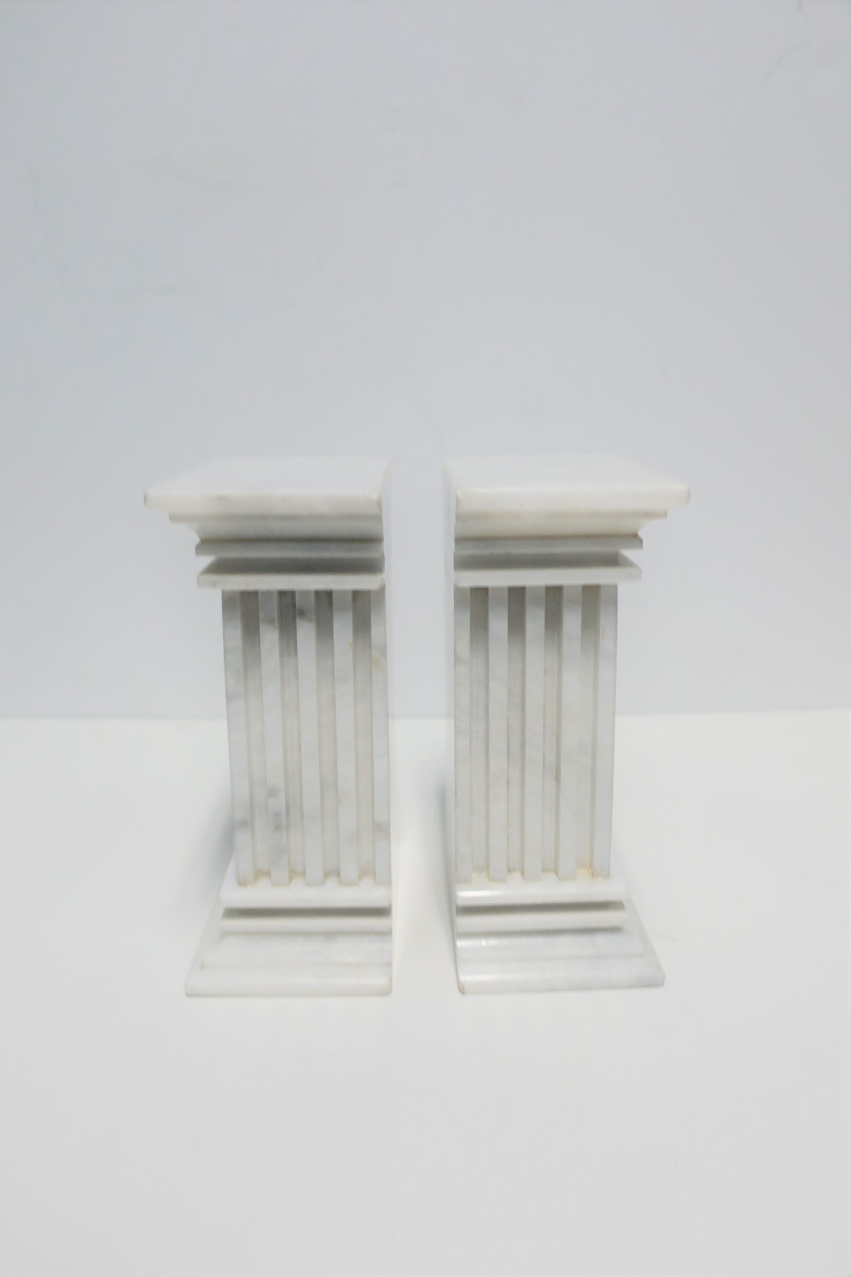 20th Century Italian White Marble Column Bookends