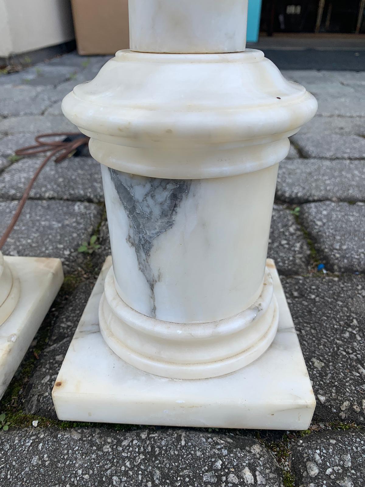 Pair of Italian White Marble Column Table Lamps, circa 1950s In Good Condition In Atlanta, GA
